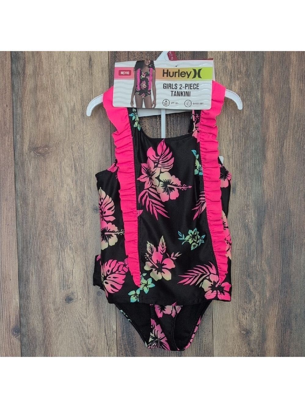 Hurley Black and Pink Kids 2-Piece UPF Tankini M M109